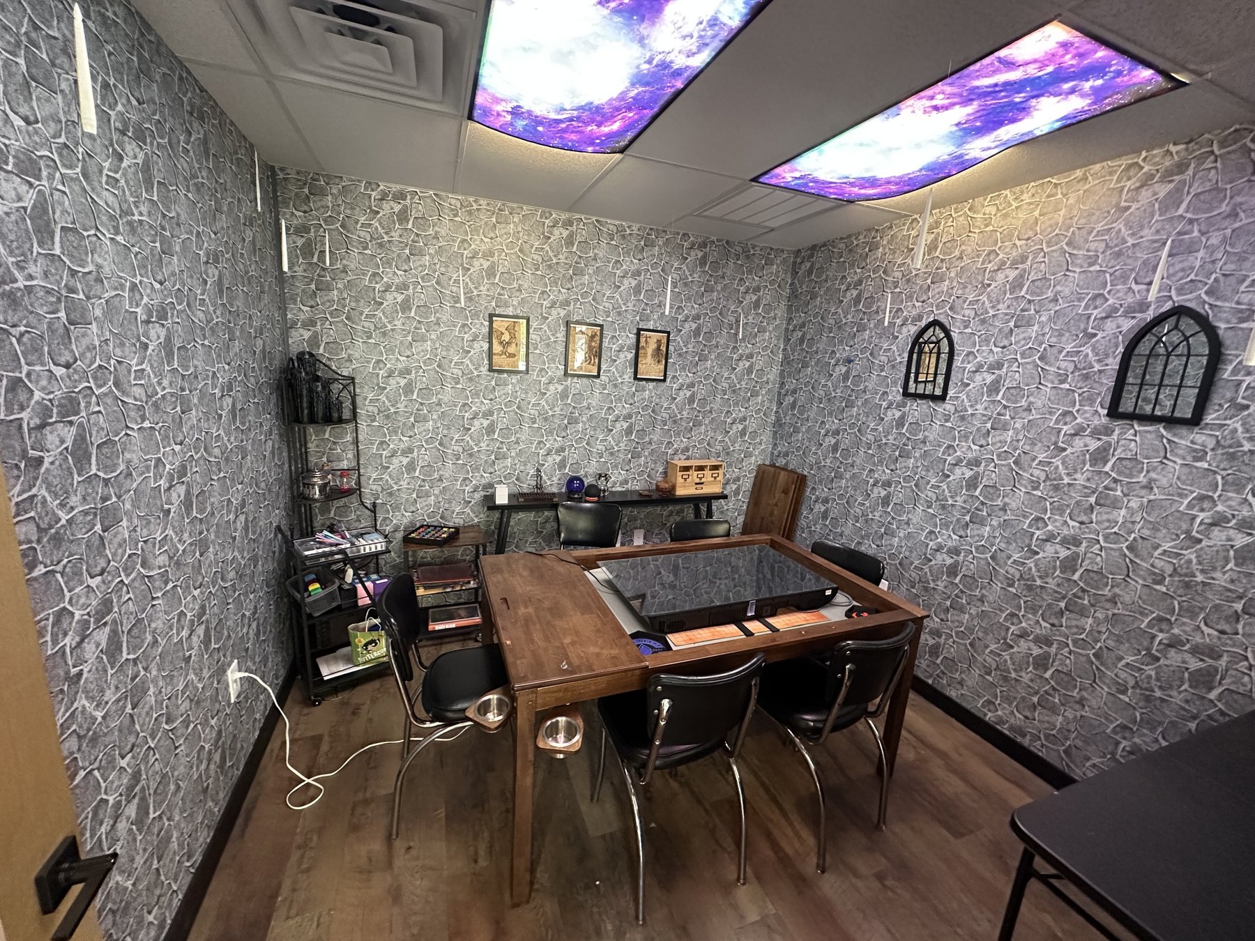 Fantasy-themed private gaming room at Side Quest Game Lounge in Oklahoma City