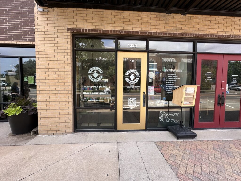 Storefront of Side Quest Game Lounge in Midtown Oklahoma City