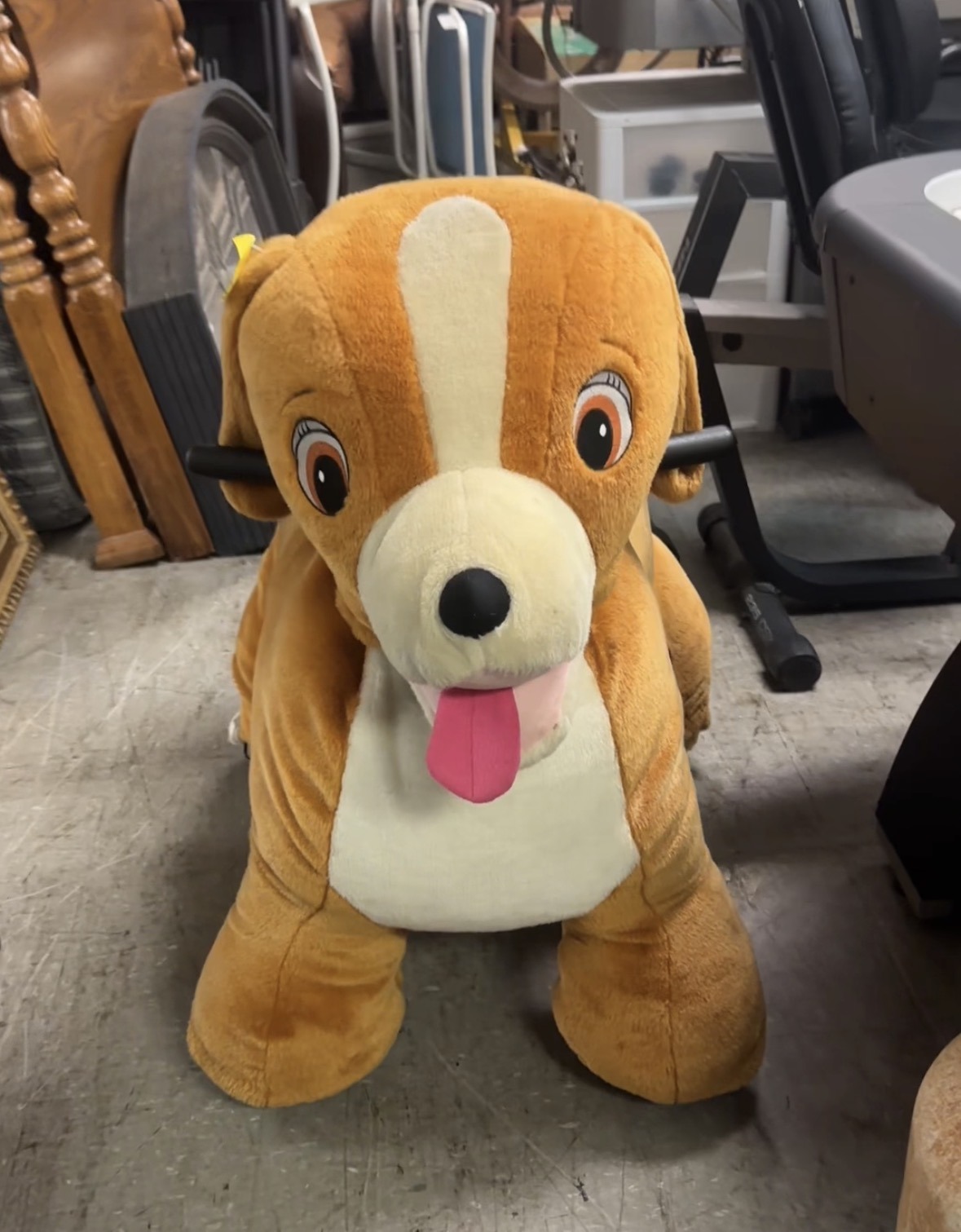 Large plush dog chair inside Friendly Thrift Store in Oklahoma City.
