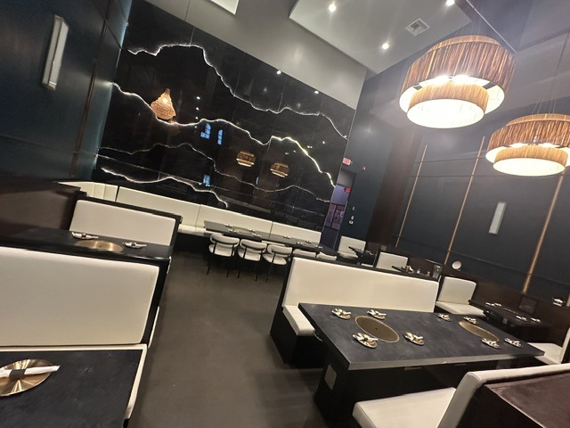 Modern dining room inside Mr. Kimchi Korean Bistro in Oklahoma City.