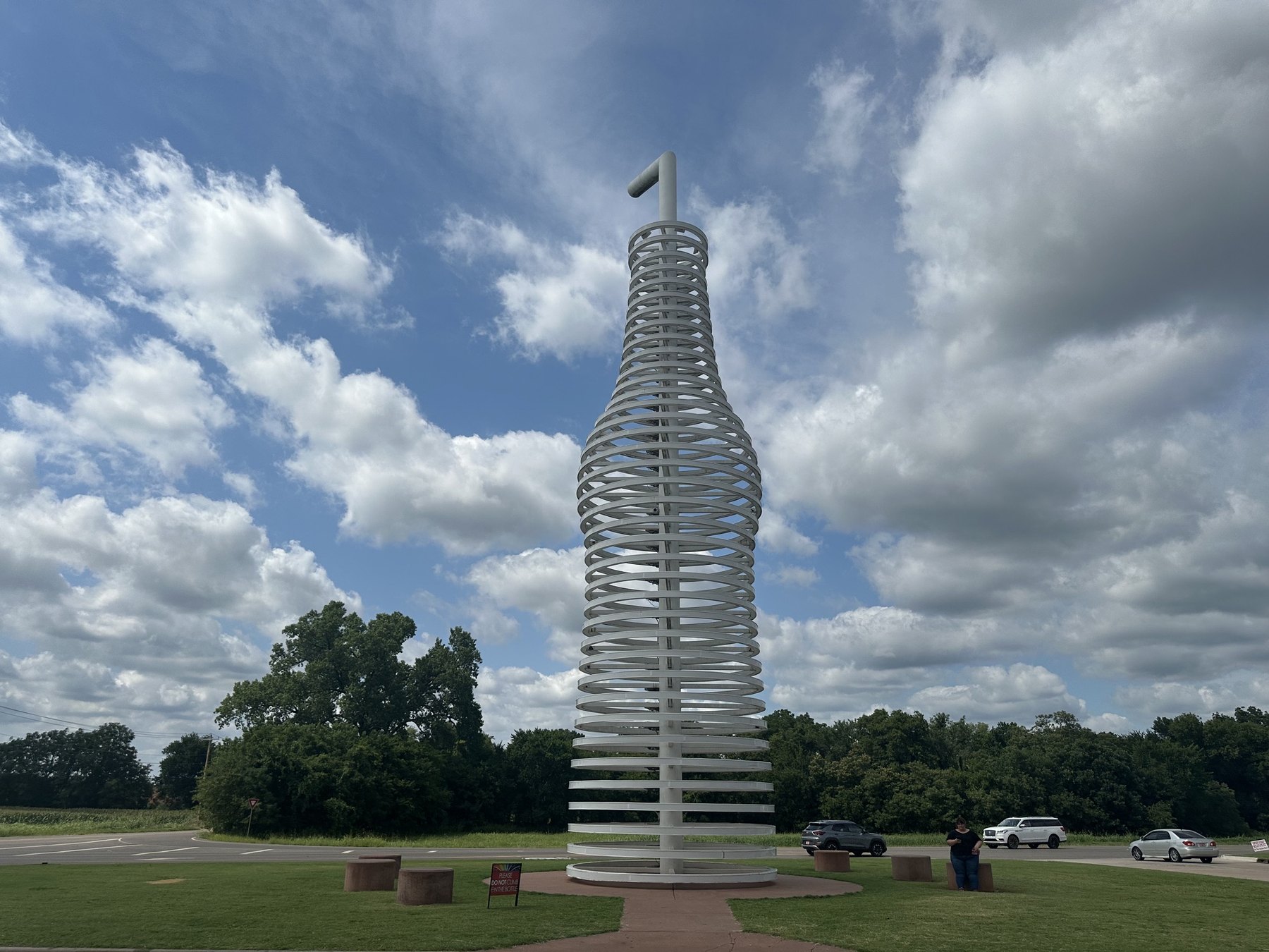 Giant white soda bottle sculpture outside Pops on Route 66 in Arcadia Oklahoma