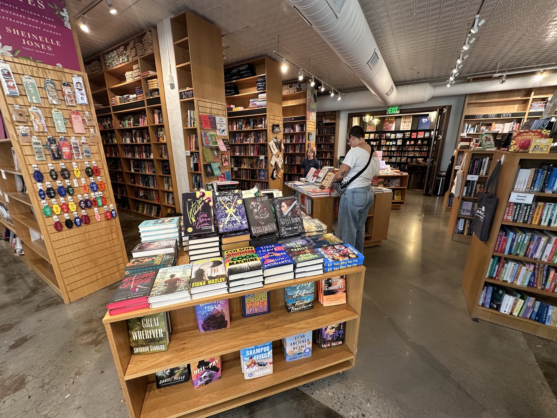 Customers browse colorful book displays inside Magic City Books in downtown Tulsa.