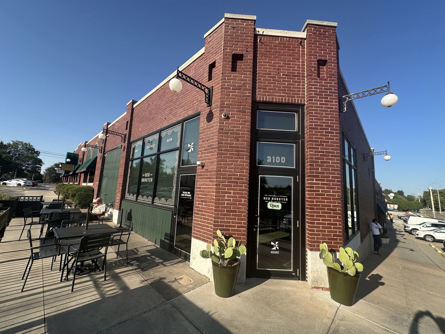 Exterior of Red Rooster's red-brick building in Oklahoma City's Paseo District