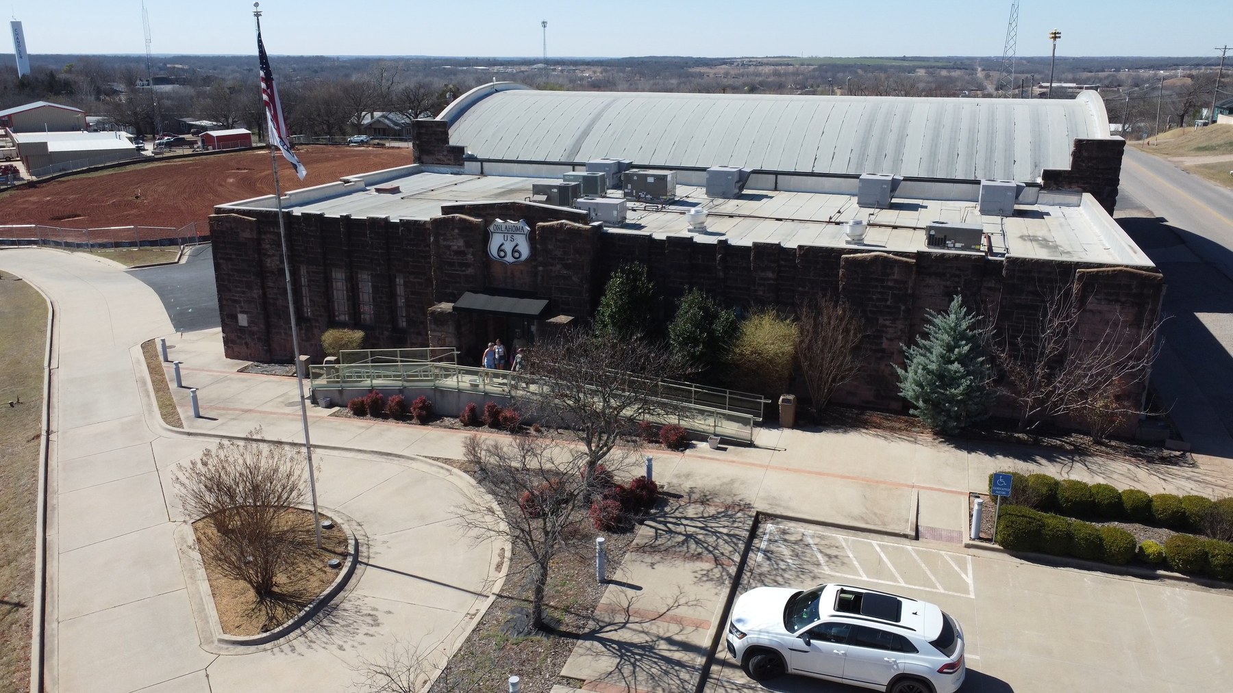 Aerial view of the historic Chandler Armory that houses the Route 66 Interpretive Center