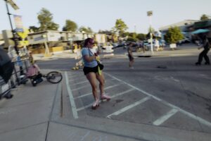 Roller skater moving through the street during SKATE! The Plaza 2026 in Oklahoma City.