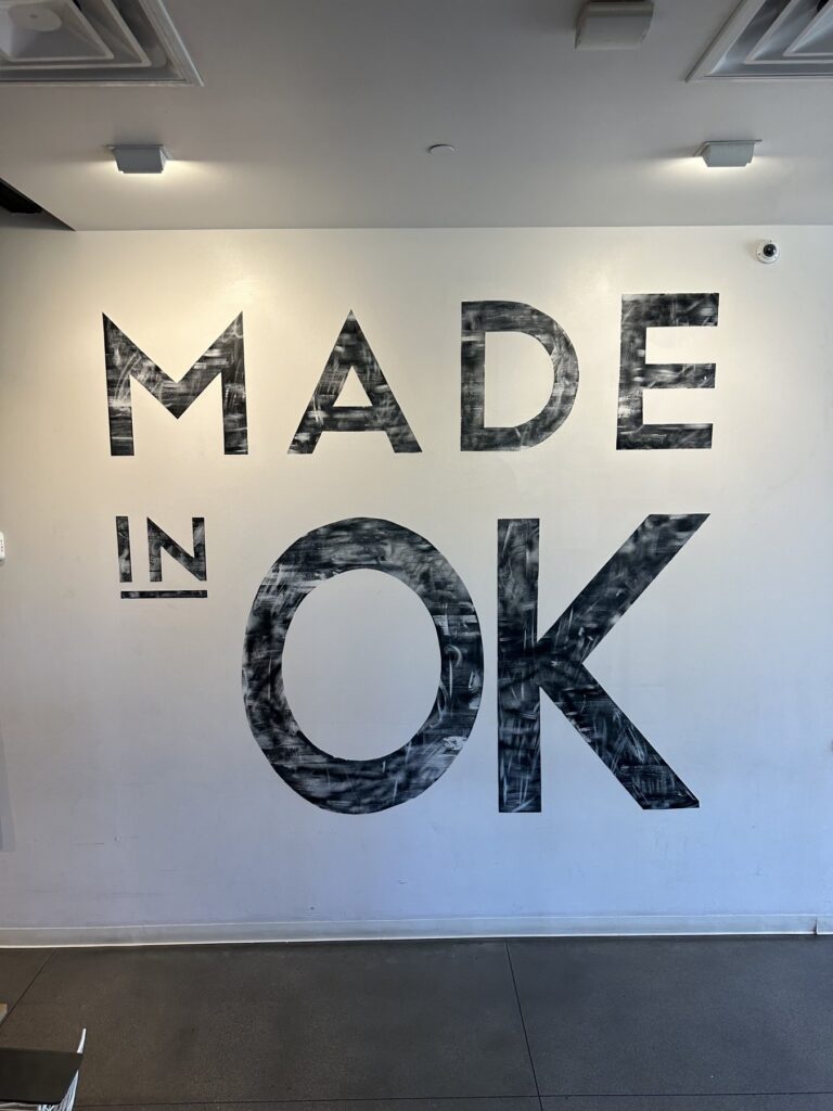 Large Made in OK wall graphic inside The Collective in Oklahoma City.