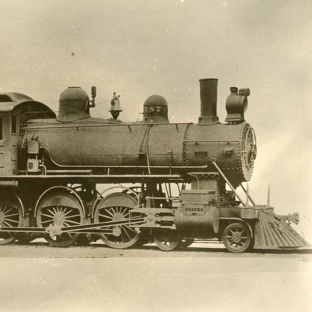 Square detail of Iron Mountain steam locomotive 587, archival contextual photograph.