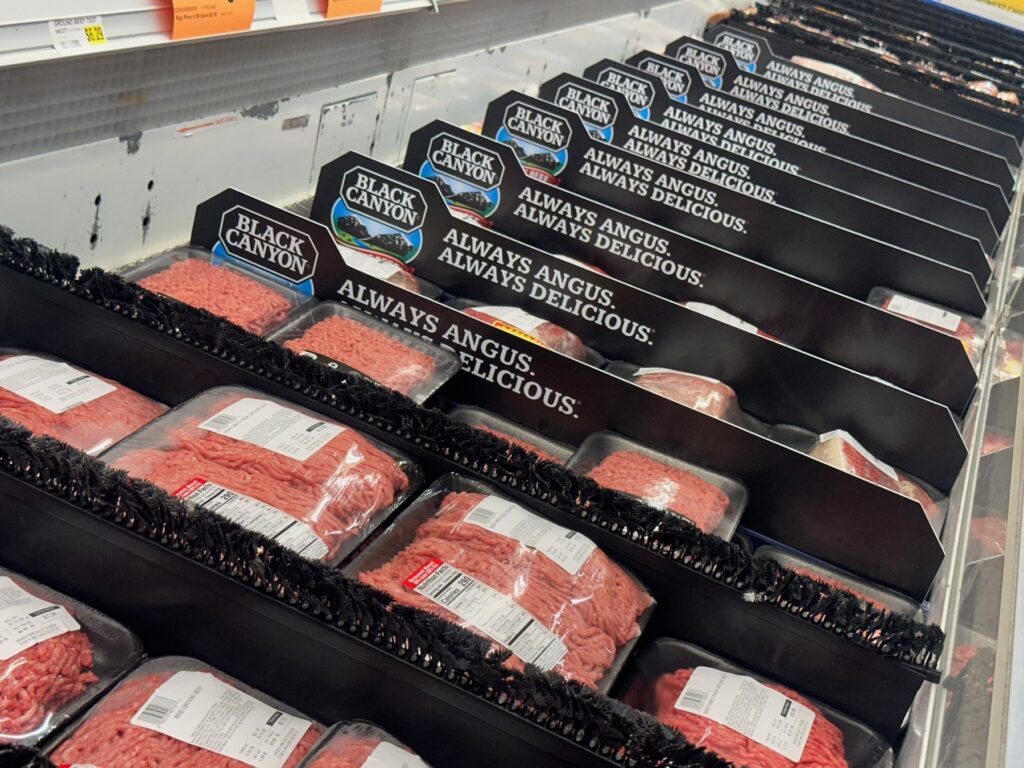 Packaged Black Canyon Angus beef in the meat case at Sweis Foods in Oklahoma City